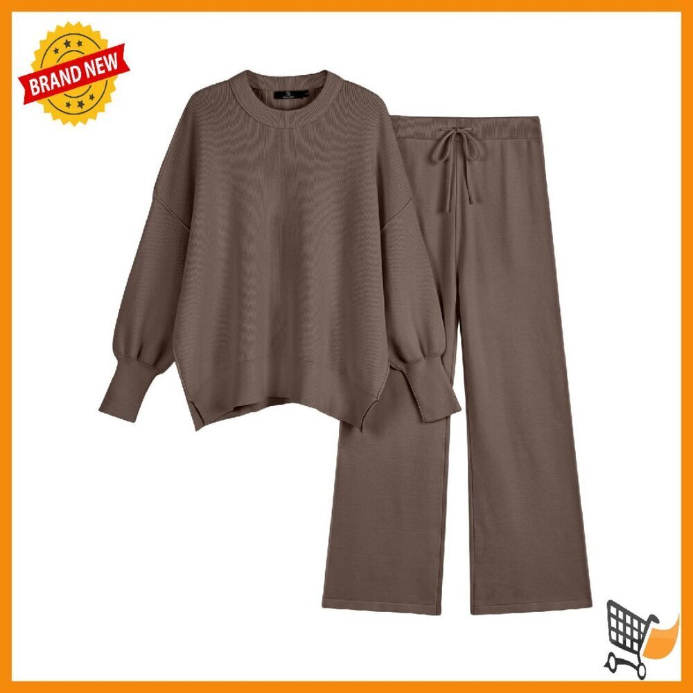 Oversized Knit Sweater Set Wide Leg Pants Lounge Wear